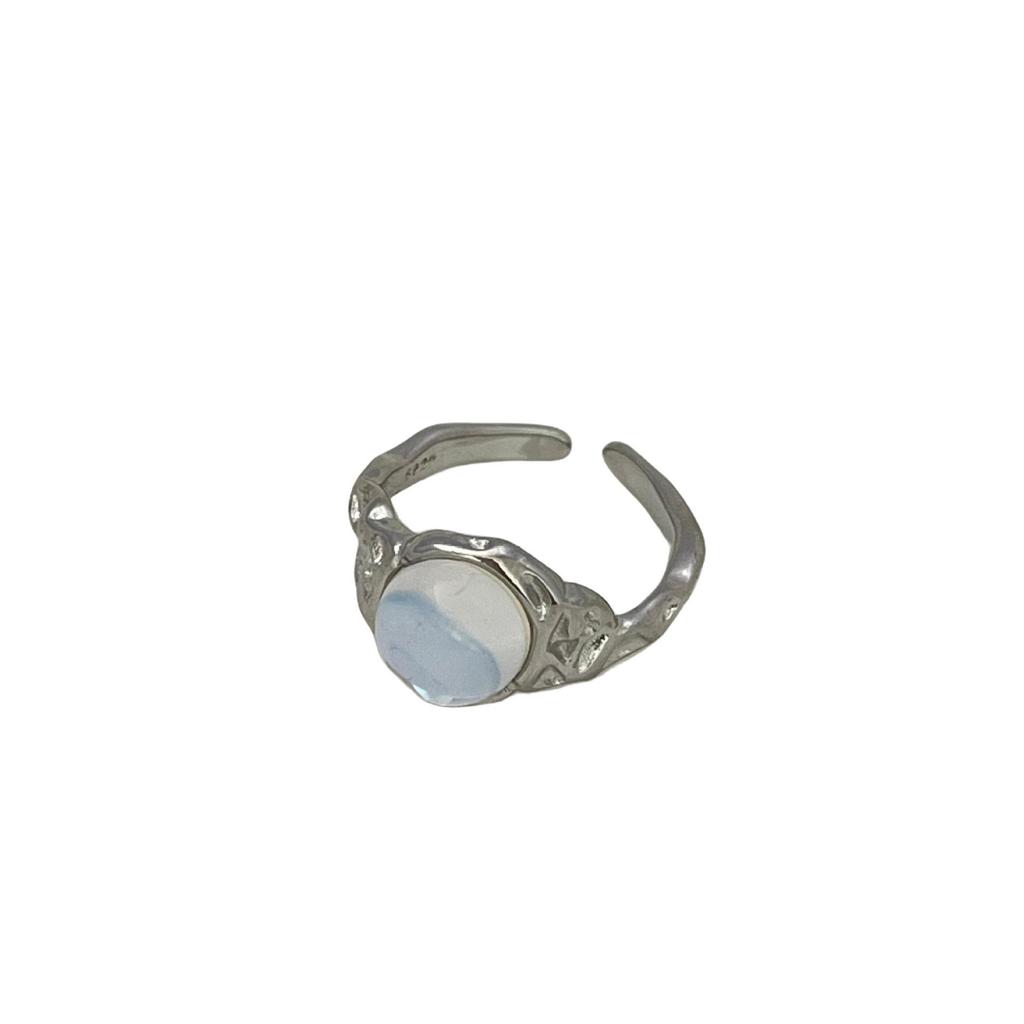 Korean Iridescent Moonstone Ring - Blue/White Gradient, Irregular Texture, INS Style