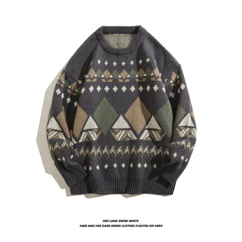 Men s Diamond Pattern Heavy Knit Sweater: New Japanese Loose Fit for Autumn/Winter Extra Large