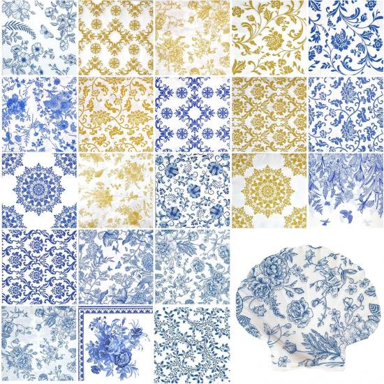 21 Pack Assorted Floral Napk Decoupage Decorative, Decoupage Napk Cocktail Decorative Paper for Birthday Party Beautiful Gorgeous, 21 styles of