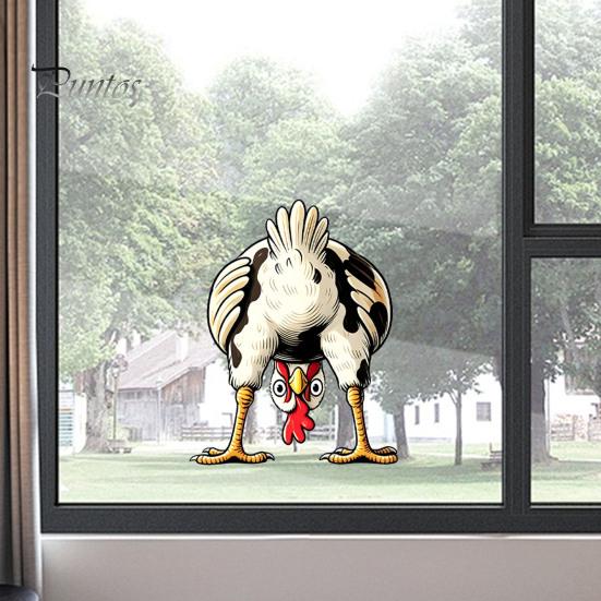 Static Adsorption Sticker Funny Chicken Window Cling, Upside Down Rooster Glass Sticker, Wall Decor Waterproof Non-adhesive Decal for Living