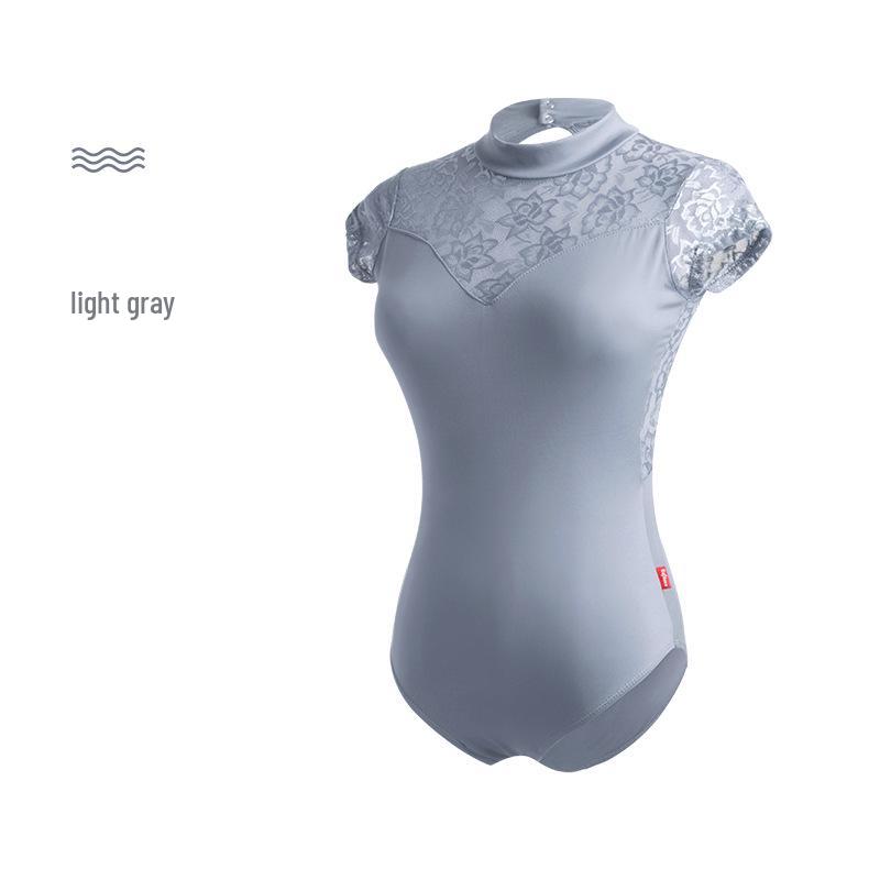 Women's Lace Short Sleeve High-Cut Dance & Yoga Leotard