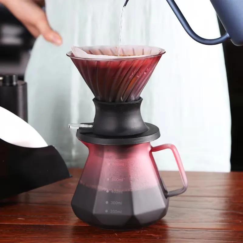 High Quality Luxury Handmade Borosilicate Glass Pour Coffee Tea Set Stainless Steel Coffee Filter Hand Drip Pot Percolators