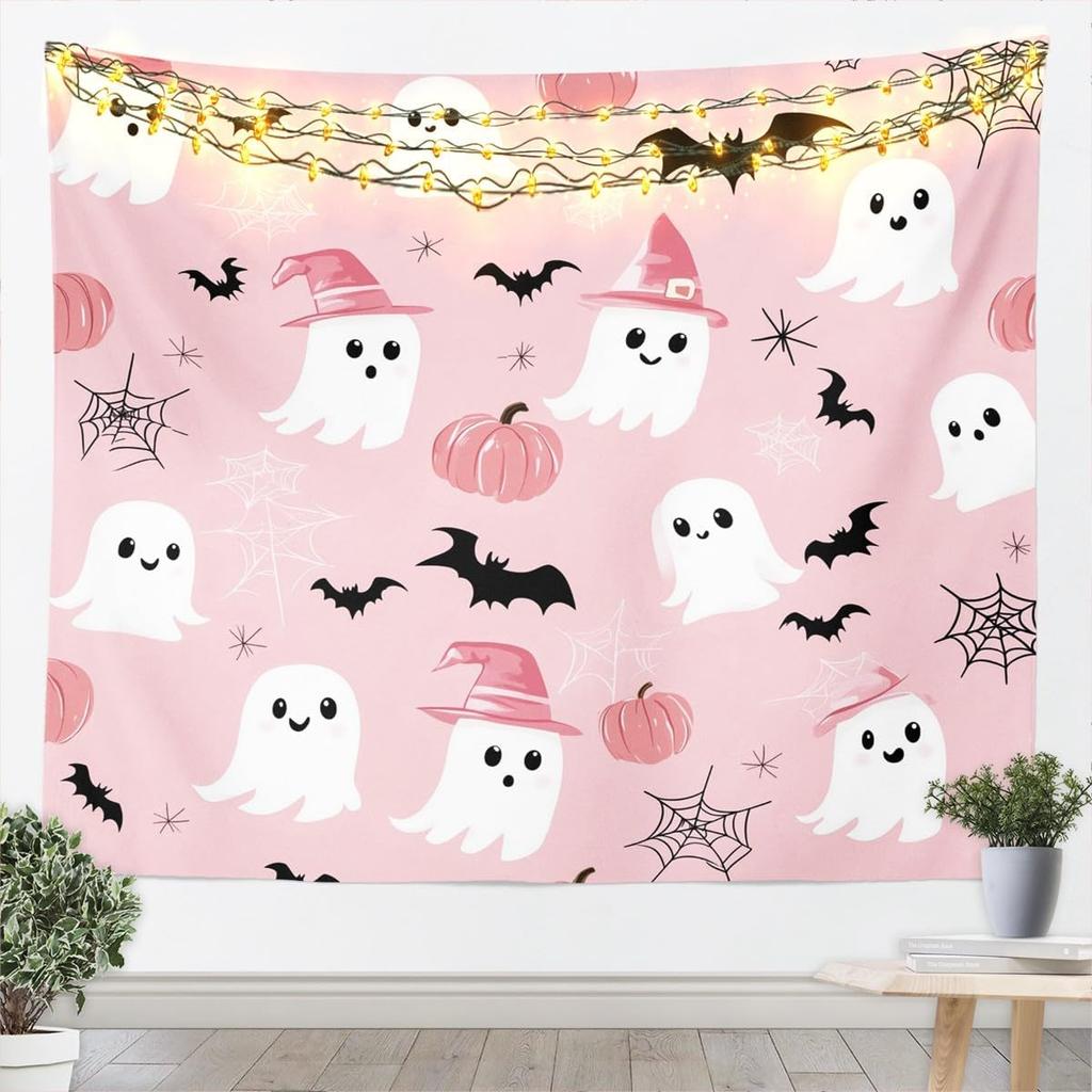 Happy Halloween Wall Art Medium Kids Spider Wall Hanging Blanket for Boys Girls Teens Cobweb Vintage Halloween Decor Spooky