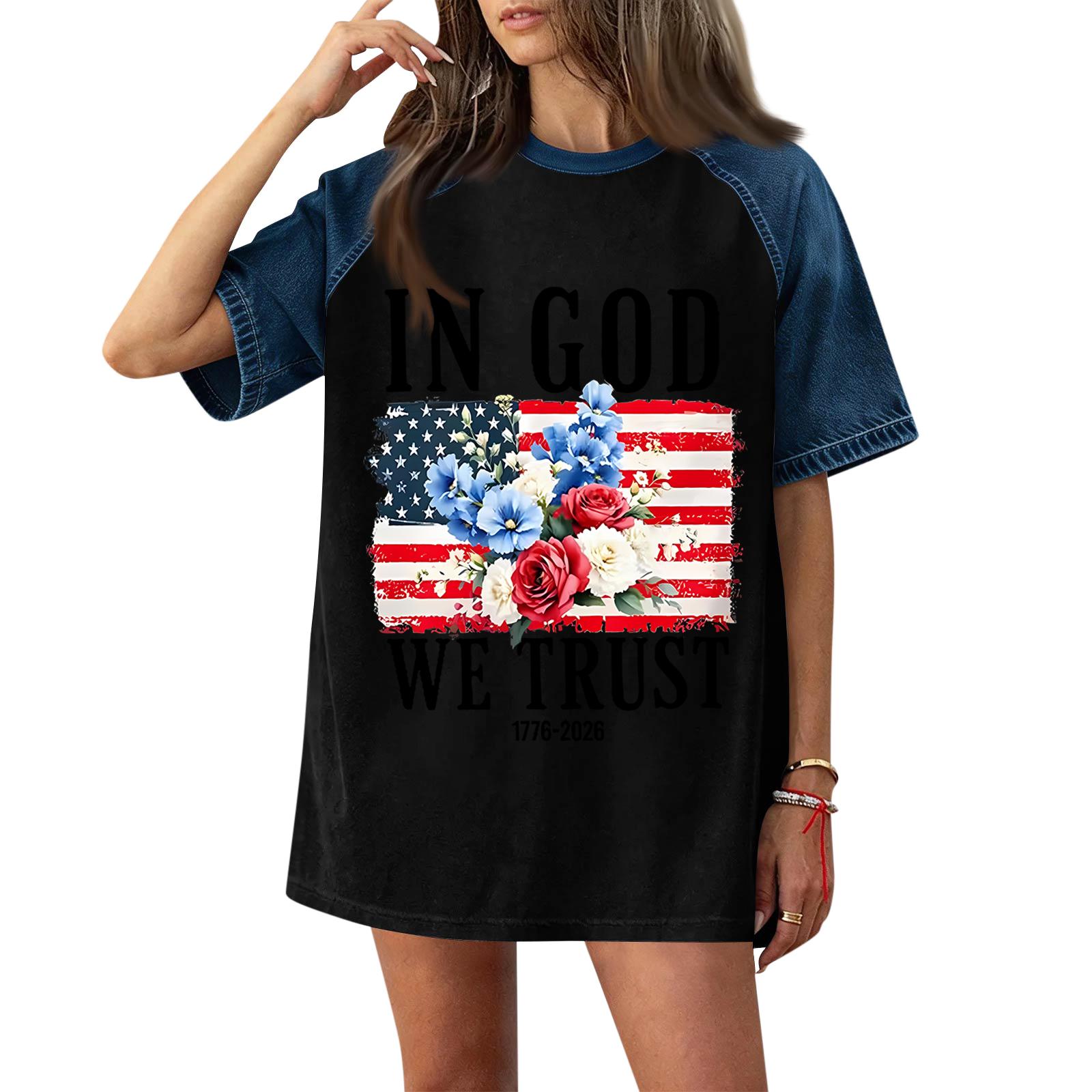

Denim Patchwork Shirts For Women Stand Collar Casual Blouse Short Sleeve Comfy Tshirt Spring Summer Fashion L чёрный