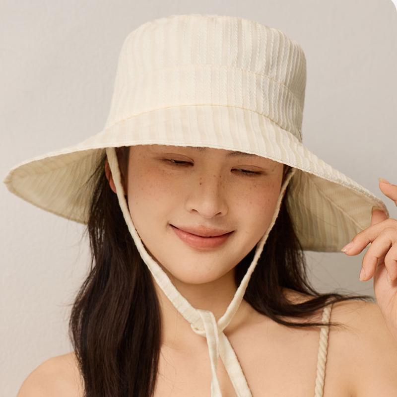 Summer Striped Sunshade Hat Women's Holiday Big Brim Sunscreen Fisherman Hat