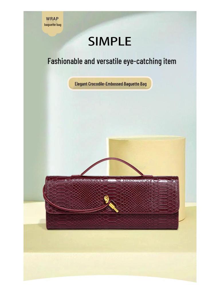 Snakeskin Retro Baguette Clutch: Trendy High-End Handheld, Crossbody & Single Shoulder Evening Bag for Women