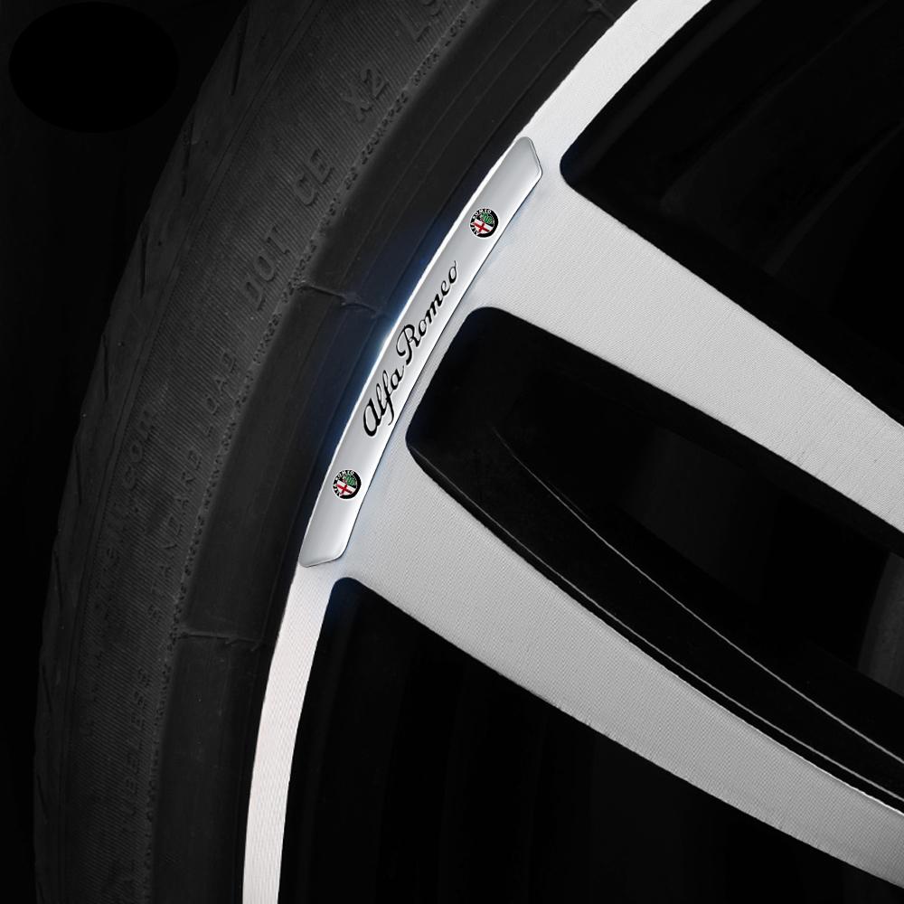 DDHQV1 4pcs 3D Aluminum Car Wheel Rim Stickers Emblem Decoration Decal For Alfa Romeo Giulia 159 Giulietta Mito 147 Stelvio Accessories