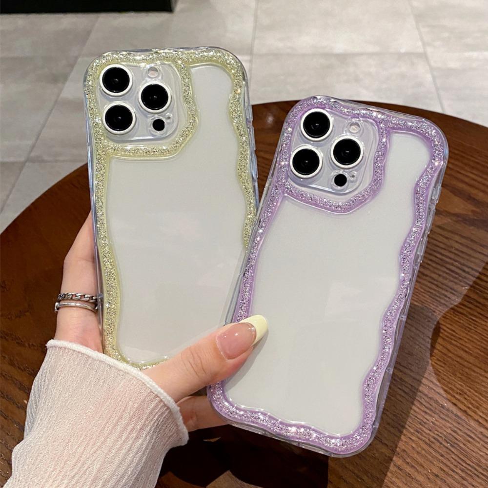 Glitzer Süßer Wellenrand Silikon Weiche Handyhülle Für IPhone 16 15 14 13 12 11 Pro Max Plus Mädchen Klare Hülle Stoßfeste Schale