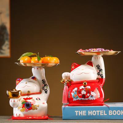 Keramik Glückskatze Figur Glückskatze Ablage Maneki Neko Candy Box Home Dekoration Maskottchen Ornament Kunst Skulptur