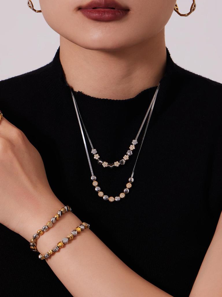 European & American Fashion Star Zirconium Necklace & Bracelet Set - Color-block Stainless Steel Jewelry