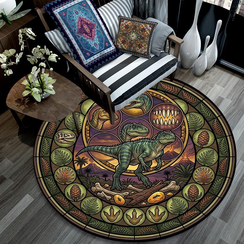 Prehistoric Glass Round Area Rug Under Office Chairs Bedroom Living Room Home Decor