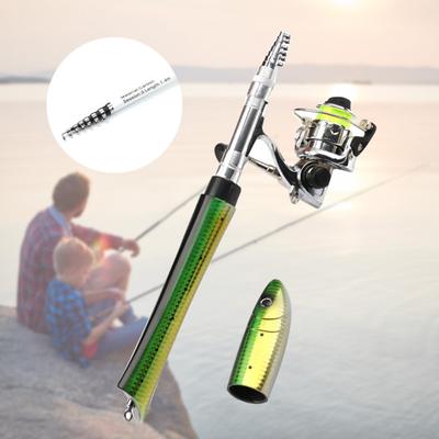 MUQZI Sports Accessory 1.4m Carbon Portable Mini Fish Shape Telescopic Fishing Rod Spinning Reel Kits