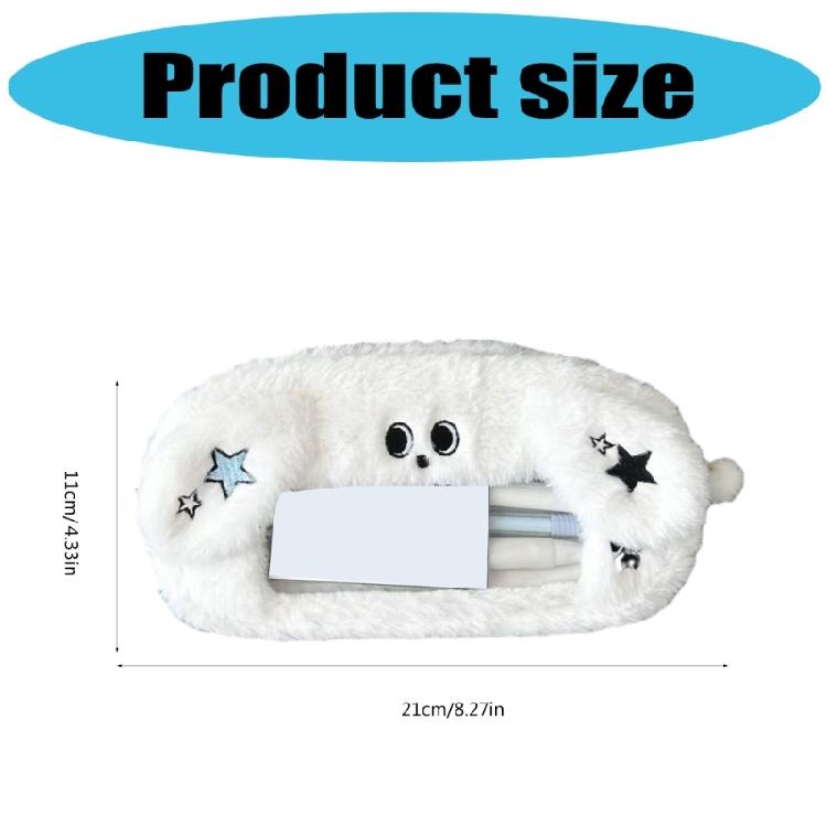 Cartoon Dog Pencil Case Large Capacity Pencil Pouch Lovely Animal Pen Bag Plush Pencil Bag with Clear Window
