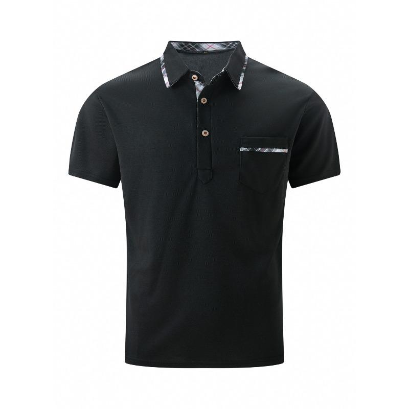 Men s summer short-sleeved polo shirts, checked polo shirts S чёрный