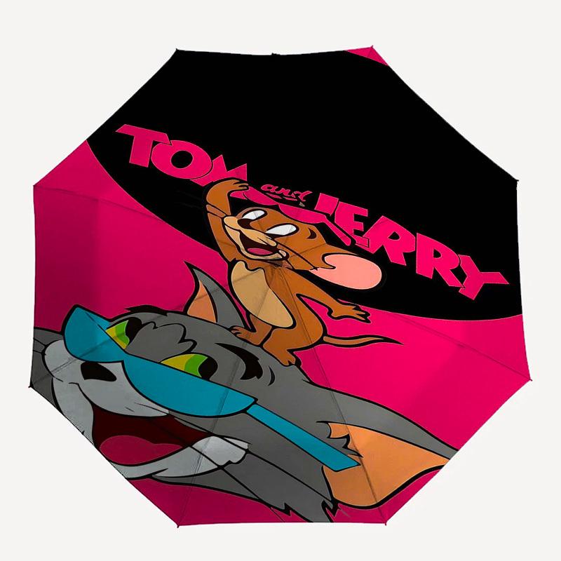 

1pc Tom and Jerry Automatic Folding Umbrella - Compact 8-Rib Design, Durable Plastic & Iron1093L