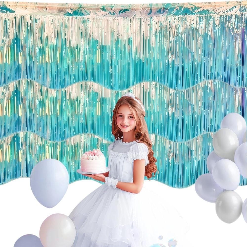 Laser Blue Wave Banner 38x300CM Backdrop Curtains Party Decoration Rain Silk Curtain  Shopping Mall