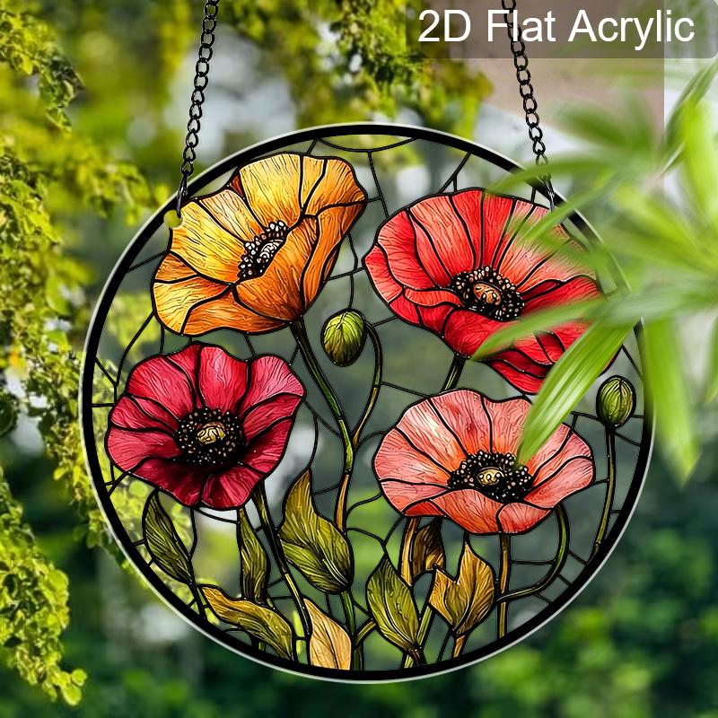 Acrylic Poppy Flower Suncatcher Stained Glass Effect Window Hanging Ornament Floral Themed Gift for Home