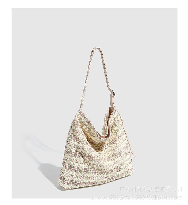 

JIAERDI Rainbow Lace Y2k Shoulder Bags Wallets Women New Large Capacity Woven Handbag Purse Ladies Vacation Straw Bag Aesthetic 37x35x7cm бежевий