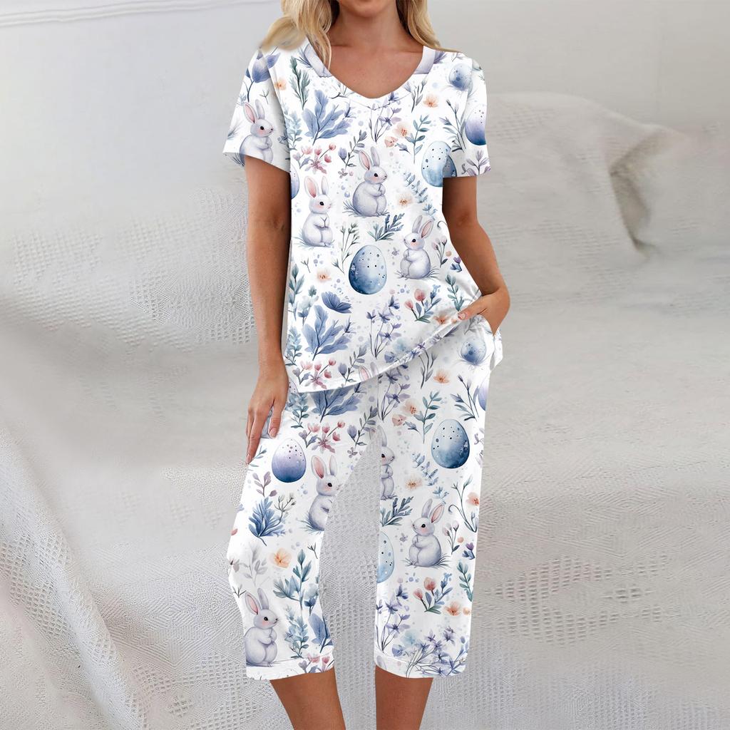 2 Piece Sets For Women Short Sleeve Top And Pants With Pockets Workout Soft  Print Sets