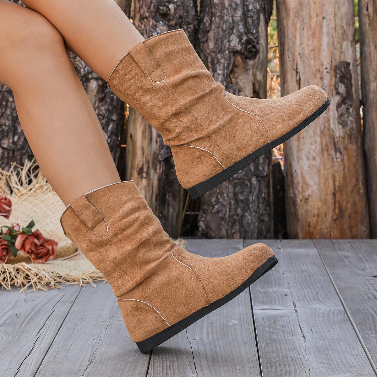 

Autumn and Winter New Women s Boots Retro Flat-bottomed Large-size Flat-bottomed Martin Boots Women s Medium Boots Suede Round Head Women s Shoes 40 хакі