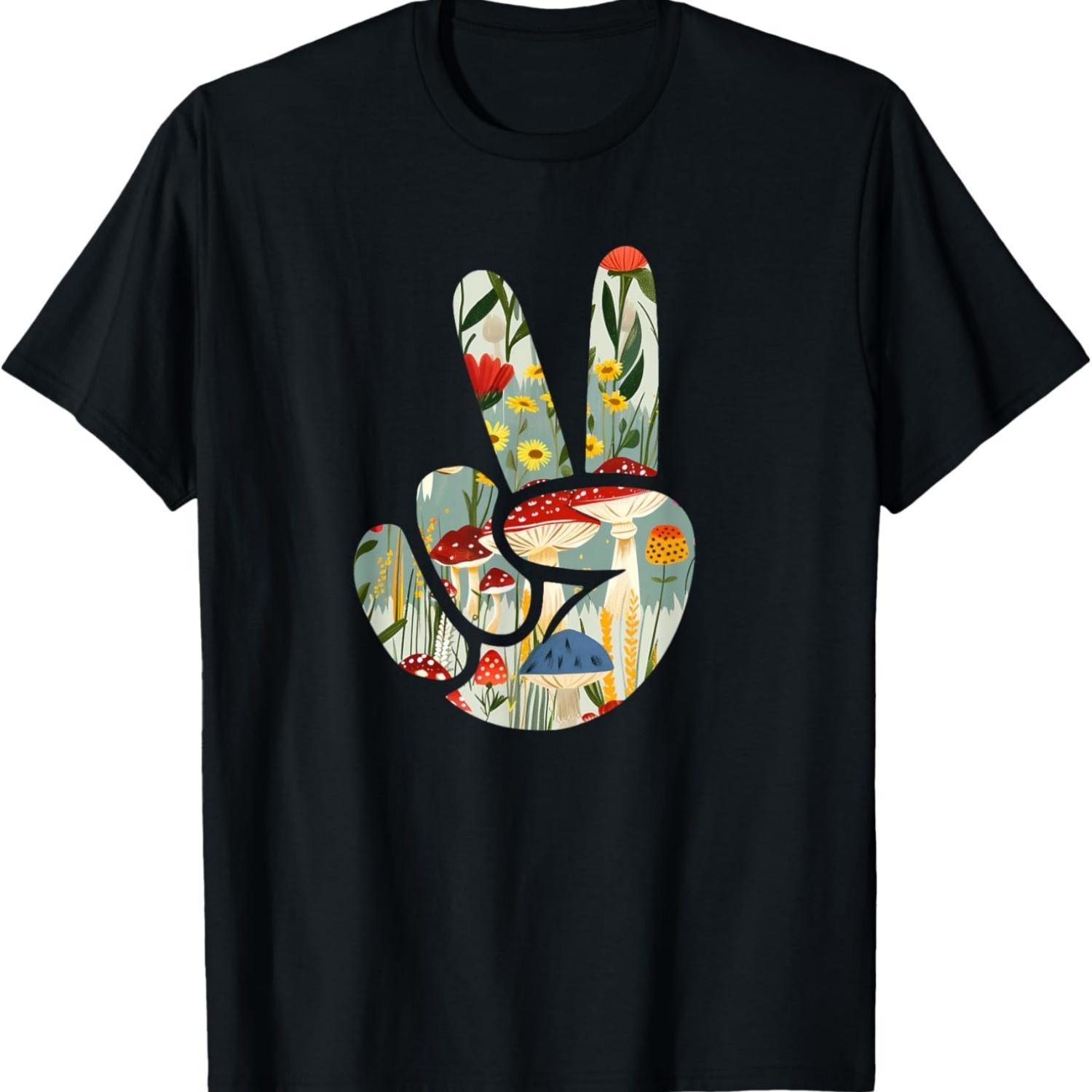 

Natural Silhouette Forest Meadow Cottagecore Peace Sign Hand T-Shirt XXXXXL чорний
