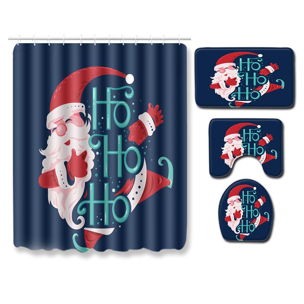Christmas Toilet Four-Piece Floor Mat Bathroom Non-Slip Door Mat Shower Room Absorbent Carpet
