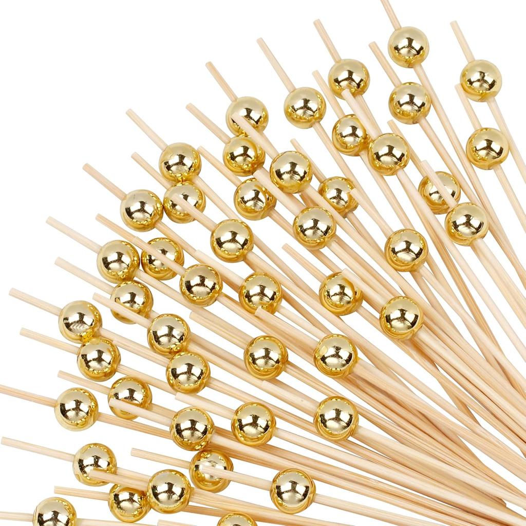 100 Pcs Cocktail Picks for Appetizers - Long Decorative Toothpicks for Party, Fancy Bamboo Skewers Sticks for Food Drink - white