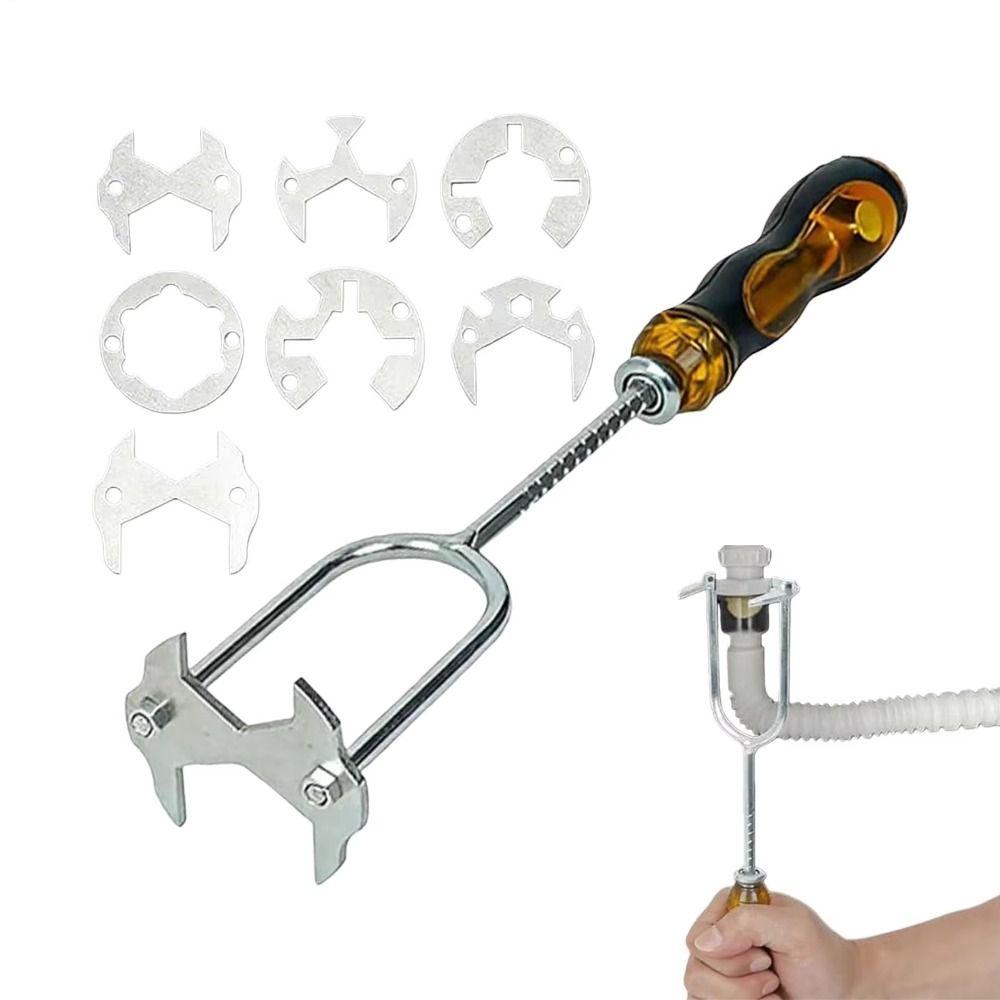All-in-one Design Plumbing Tool 360-degree Rotation 7 Interchangeable Die Heads Bathroom Sink Wrench Tight Space Design