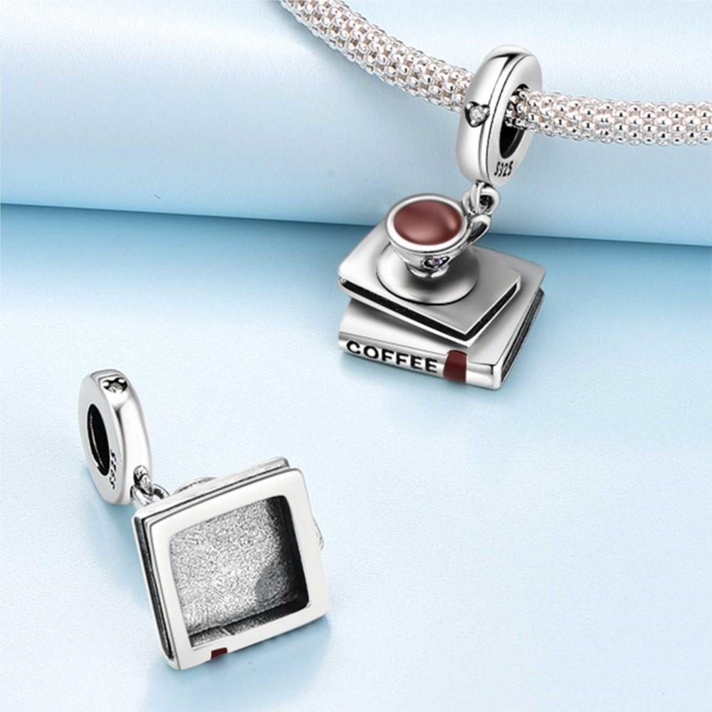 Prata 925 Pingentes Livro de Café Pulseira Charms para Mulheres Joias DIY Contas de Festa Finos Presentes Acessórios