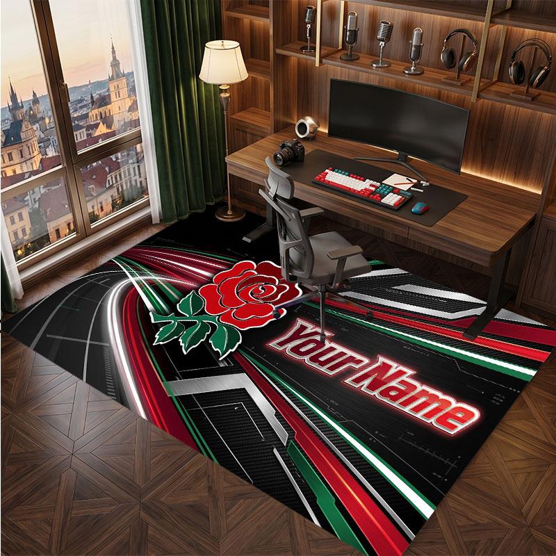 Tappeto in Velluto di Cristallo Personalizzato Rugby Inghilterra, Tappeto Morbido Antiscivolo con Testo Nome Personalizzato per Soggiorno Camera da Letto