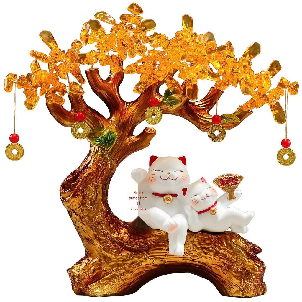 Money Tree: Wealth-Attracting Cat Figurine for Shop or Home, Perfect for Store Opening and Housewarming