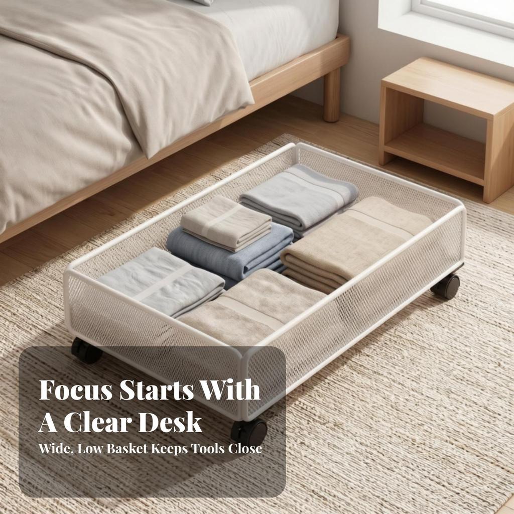 Smooth Under-Bed Storage with Wheels Breathable Mesh Basket Design, Sturdy,
