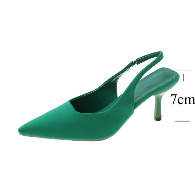

Jmprs/женские простые синие туфли-лодочки с открытой пяткой, летние элегантные туфли на высоком каблуке с острым носком, женские однотонные сандалии на тонком каблуке для женщин 35 зелёный