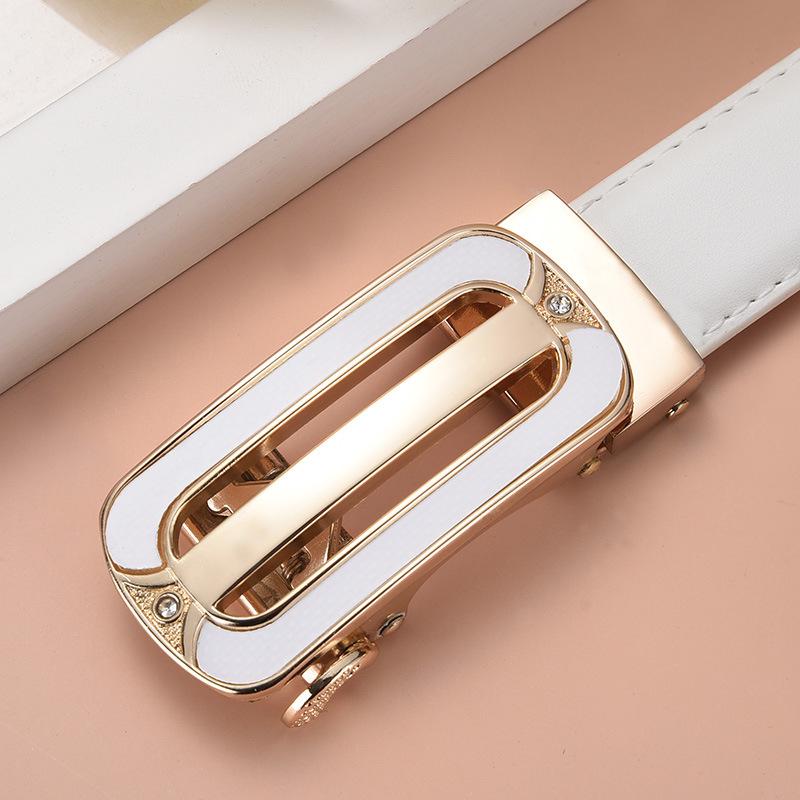 Stylish Women's Automatic Buckle Leather Belt - Genuine Leather, Korean Trend, Versatile Fashion Waistband for Students