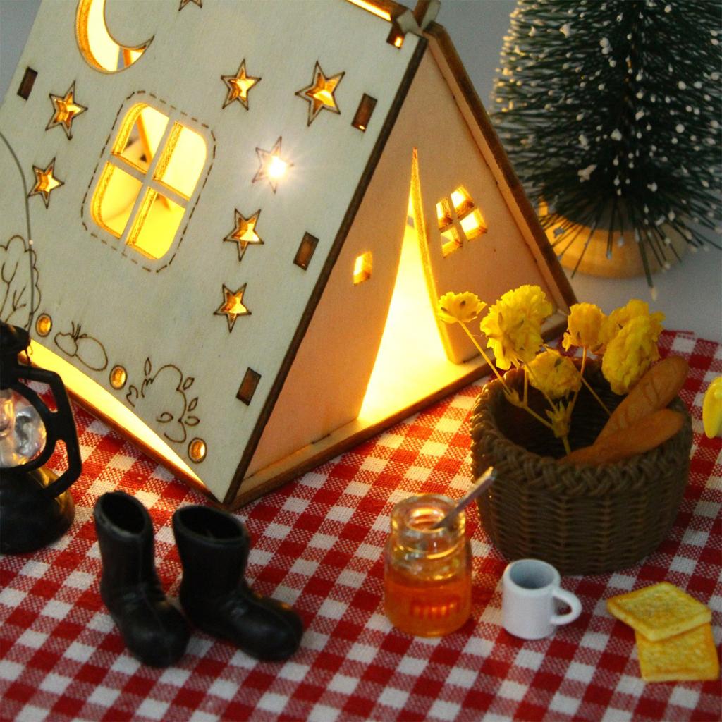 Miniature Wooden Paintable Tent Camping Scene Decoration Dollhouse Accessories Outdoor Scene Props Craft Project Kits