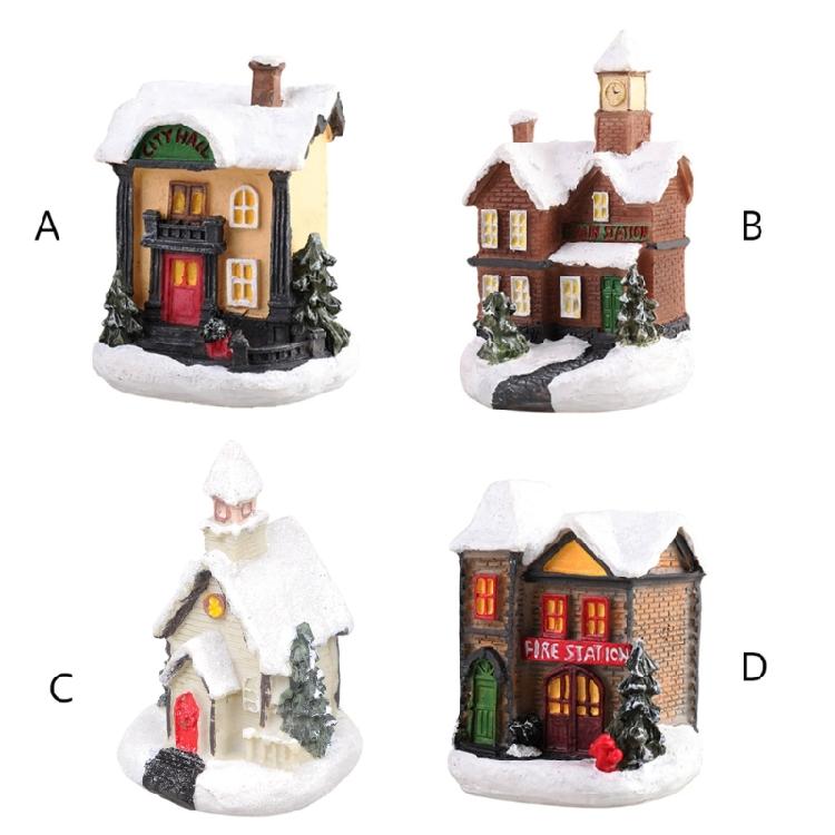 LED Light Christmas Snow Scene Village House Luminous Resin Ornament