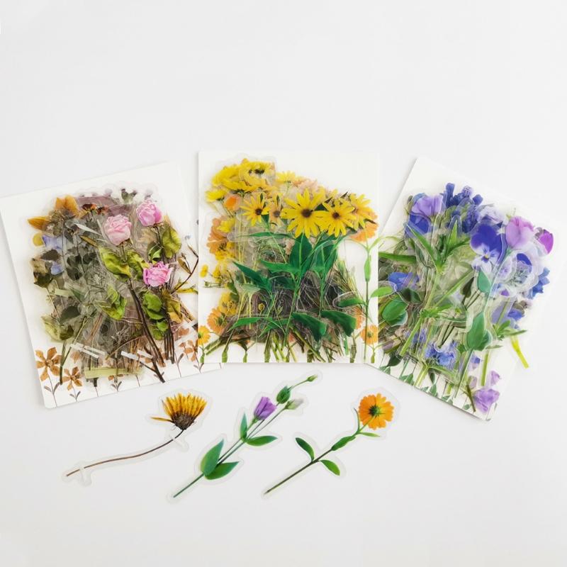 Artificial Flower Stickers Assorted Styles Floral Decorative Scrapbook Stickers Flowers Plant Series Decals for Laptop