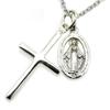 [Silver One] Sterling Silver 925 Miraculous Medal Virgin Mary & Cross Necklace Pendant Set with Chain for Men C1 [Length 50cm]