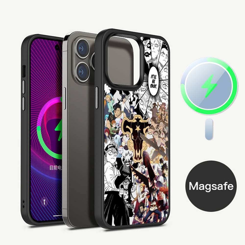 Anime Black C-Clover Phone Case Magnetic Case For IPhone 16 14 13 12 11 15 Pro Max Plus For Magsafe Wireless Charge Cover