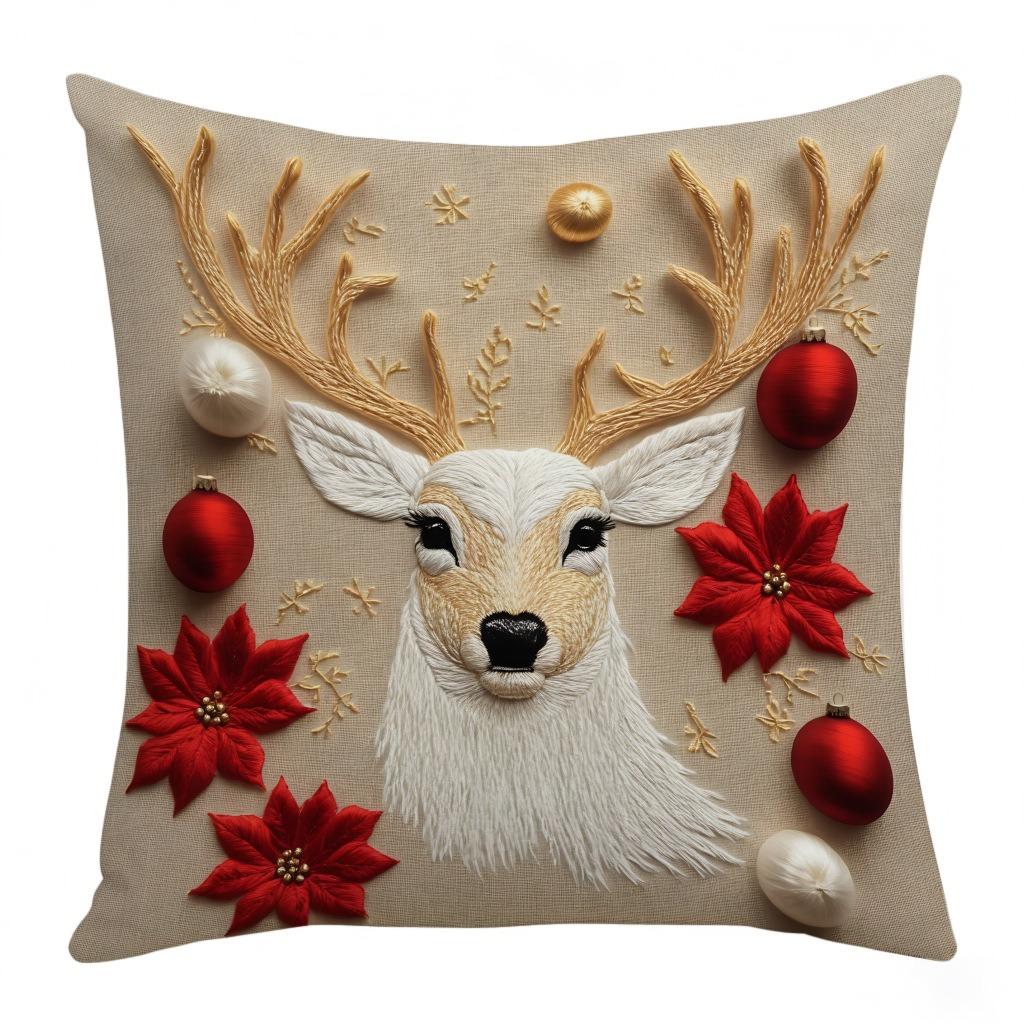 Christmas Khaki 2D Flat Print Pillow Cover Santa Cartoon Home Sofa Holiday Decoration Cushion Cover (excluding Pillow Core)