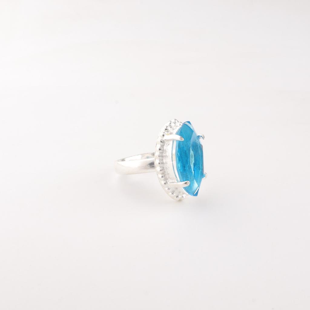 Swiss Blue Topaz Gemstone 925 Sterling Silver Jewelry Handmade Ring Gift For Her RR-64-1