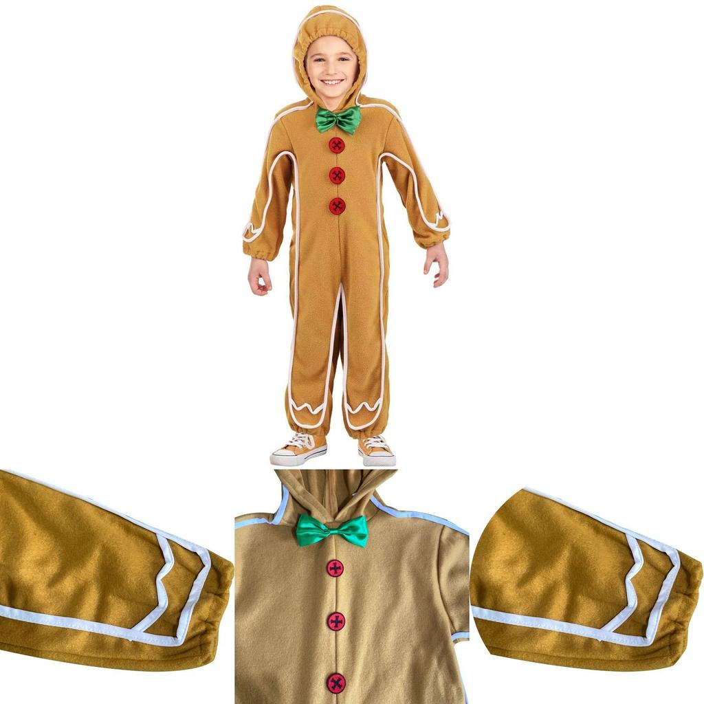 Adorable Christmas Gingerbread Man Kids Costume Cosplay Bodysuit