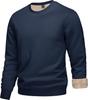 KEFITEVD Long Sleeve Loose Solid Warm Ribbed Navy Size Men's Fleece-Lined Sweatshirt, Fit, Warm, Color, Undershirt, Hem, Blue, L, Fall/Winter