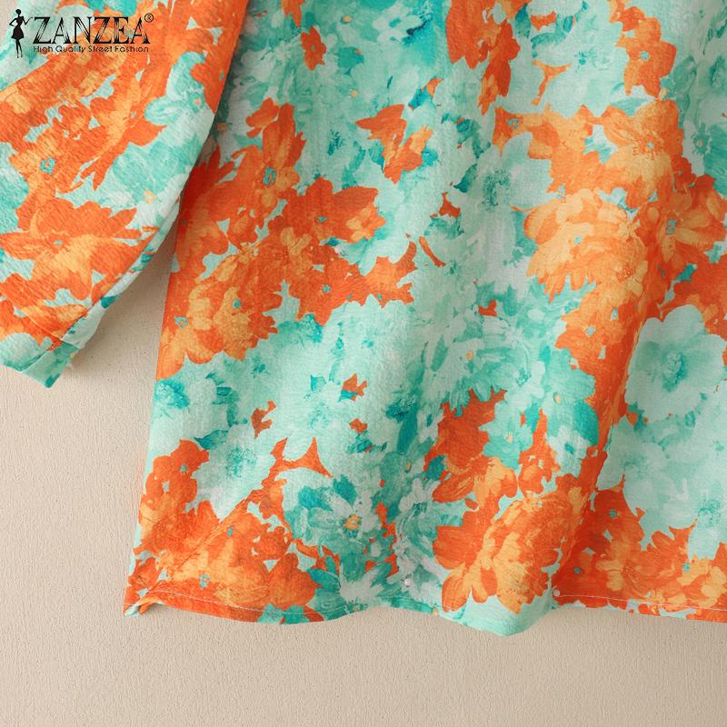 ZANZEA Women Summer Round Neck Casual 3/4 Sleeve Loose Print Blouse