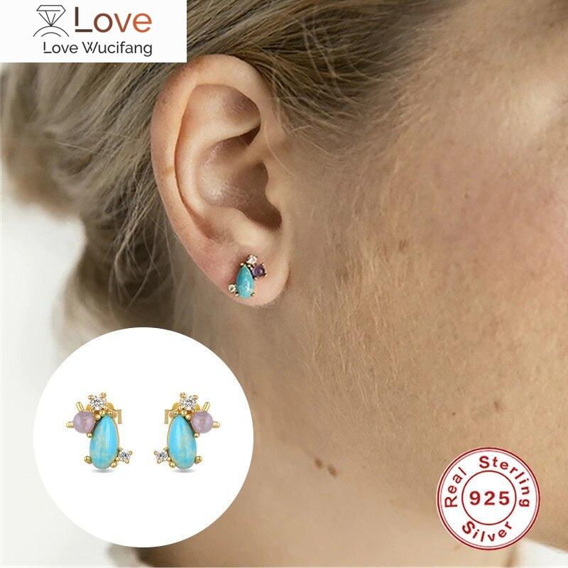 100 %Real Silver 925 Earrings  Trend Women 'S Earrings Garnet Red Stud Jewelry