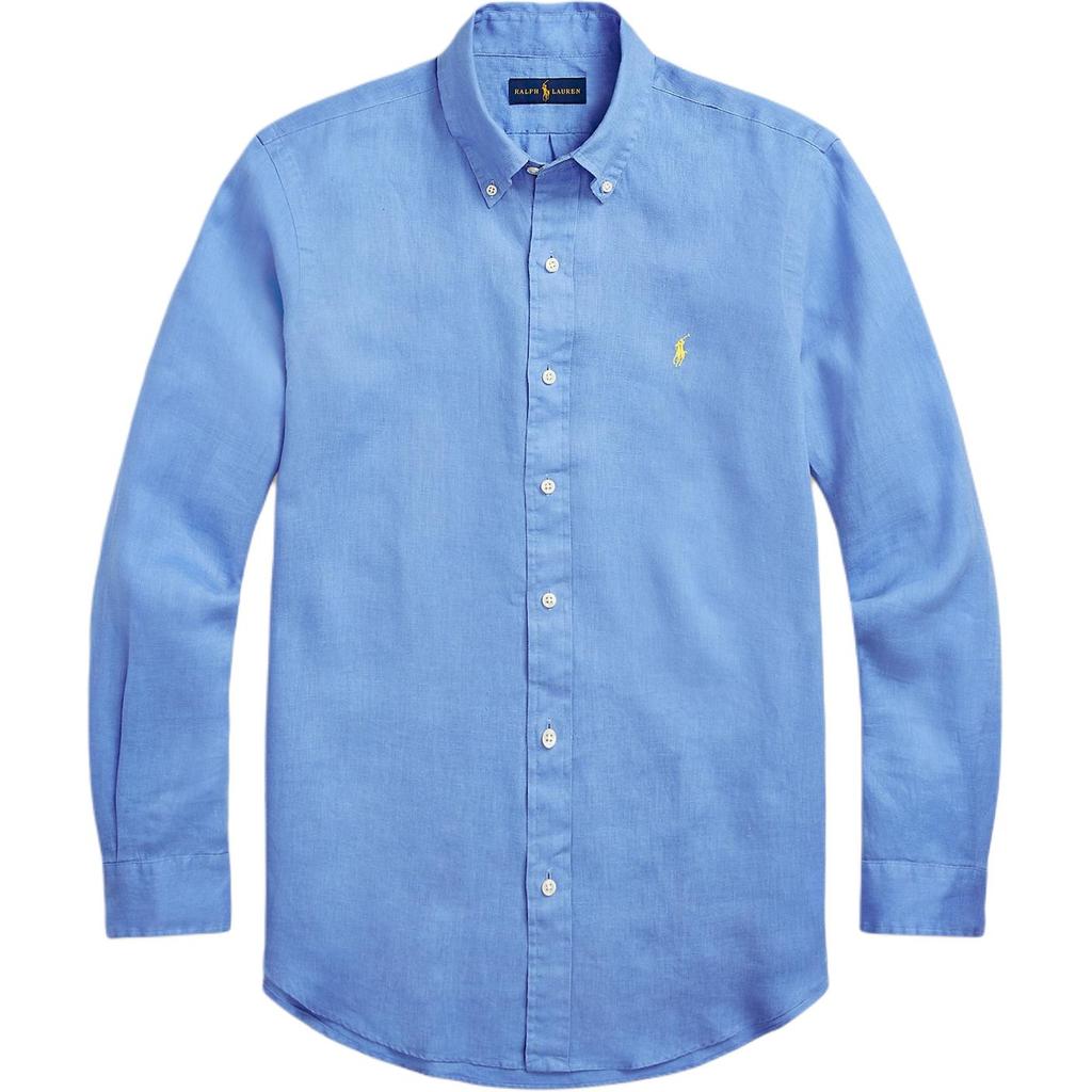 Polo Ralph Lauren Solid Color Logo Pattern Embroidered Polo Collar Long Sleeve Shirt Men shirts Light-Blue 710866956-003