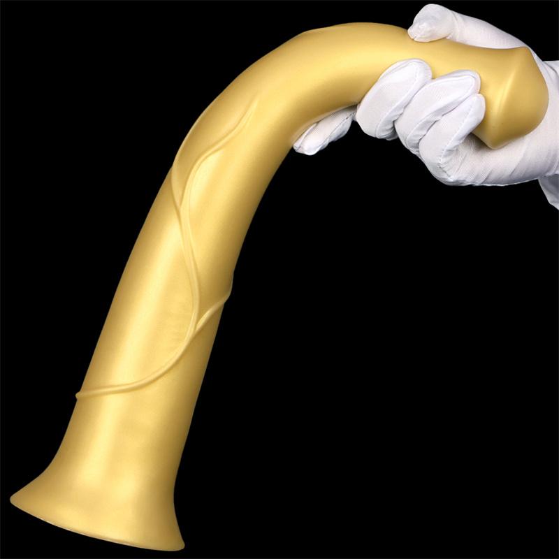 Weiblicher goldener Silikon-Super-King-Size-Dildo, Analplug, Pferd, hängender Esel-Masturbator, erotisches Produkt für Erwachsene