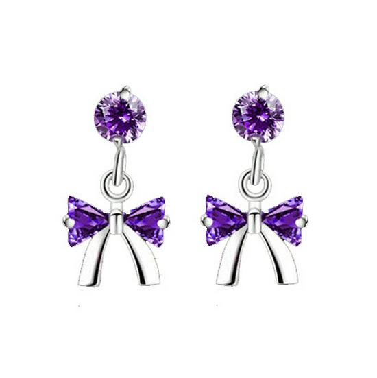 

Треугольные серьги-пусеты с бантом из кристаллов - Корейская мода, простые серебряные украшения Copper-Plated Platinum фиолетовый