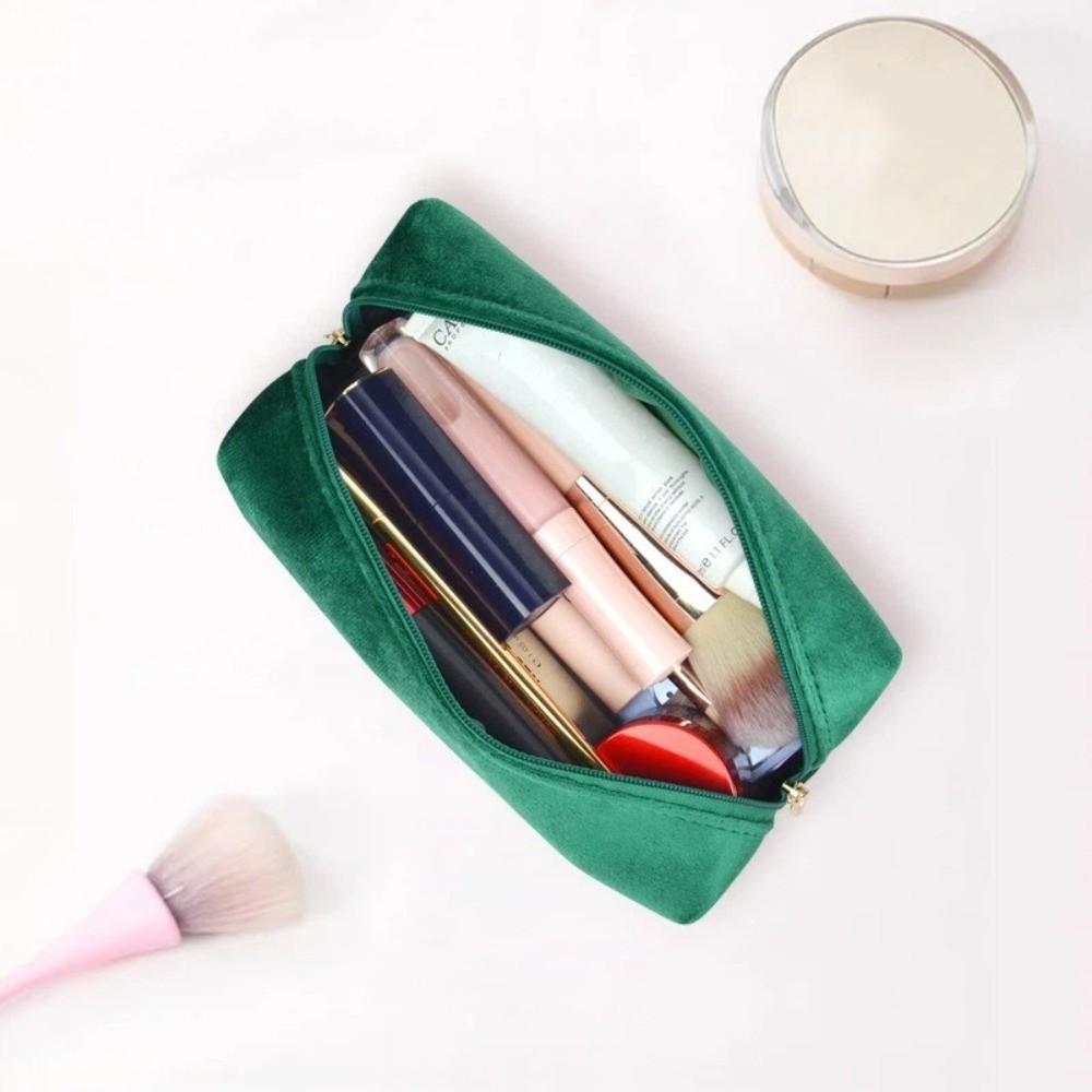 Portable Velvet Cosmetic Lipstick Bag Handheld Zipper Cosmetic Bag Solid Color Travel Makeup Pouch Ourdoor