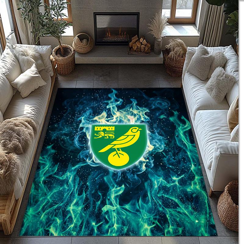 Norwich City Football Print Crystal Velvet Rug, Comfortable Water Absorbent Non Slip Indoor Floor Carpet